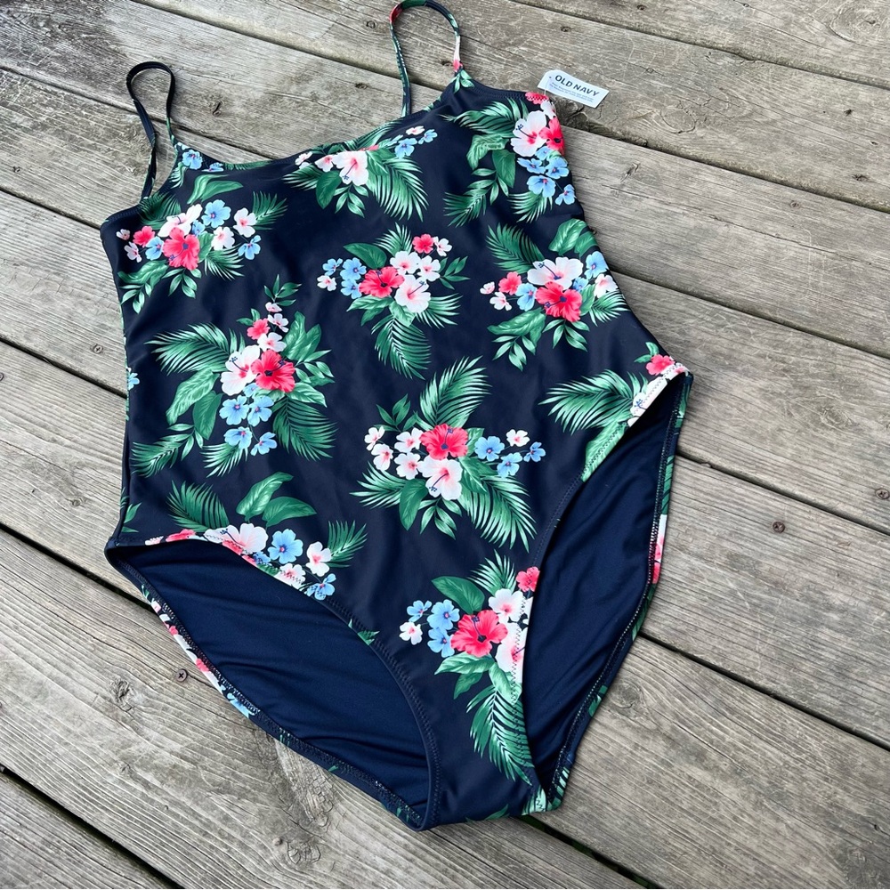 OLD NAVY TIE-BACK ONE PIECE FLORAL CAMI SWIMSUIT NWT - Picture 11 of 12